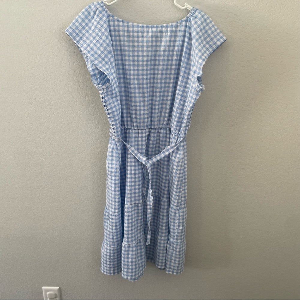 Chloe + Rene Blue/White Gingham Smocked Sundress Large Flutter Sleeve Dress - Picture 8 of 10